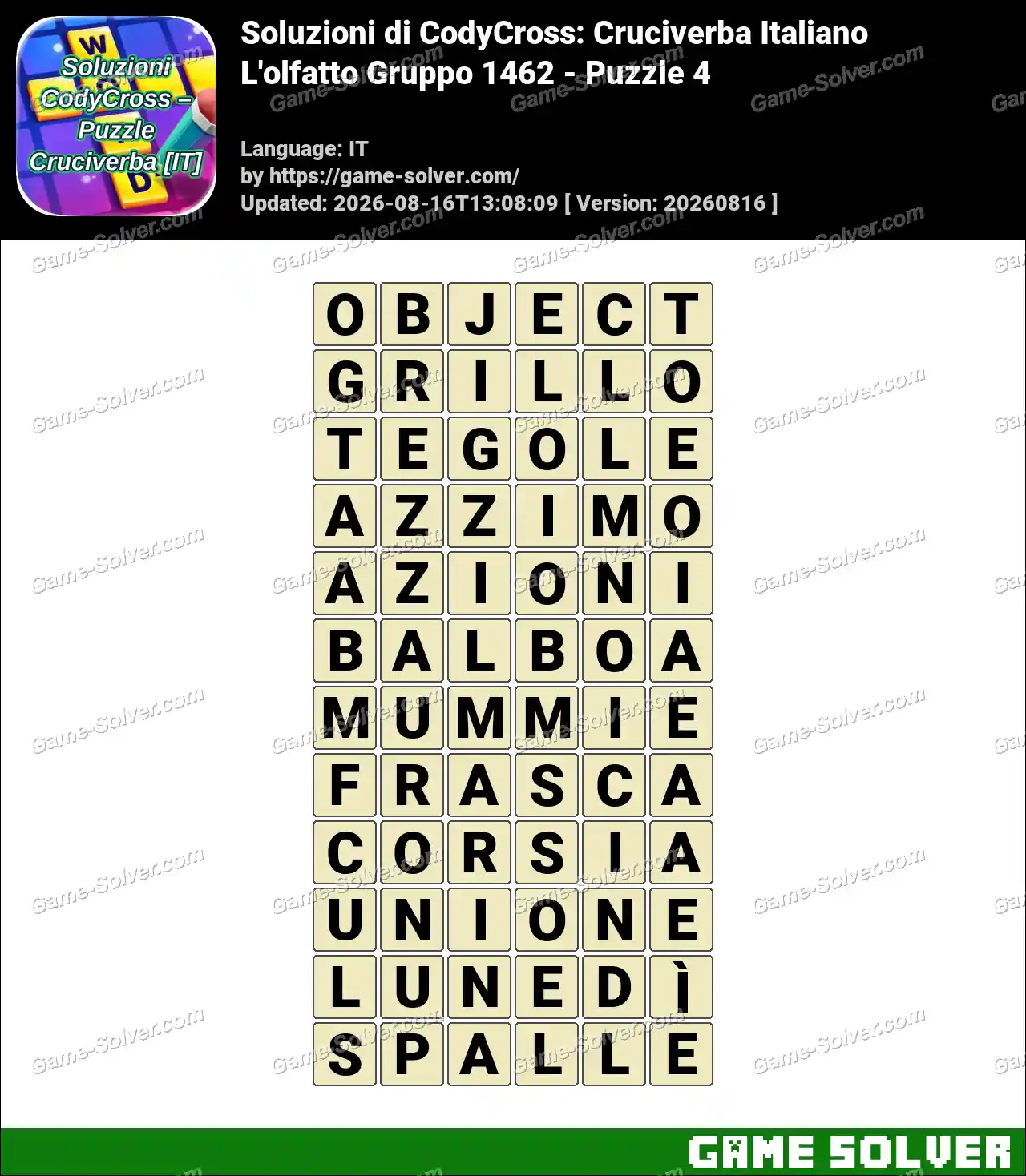 Soluzioni di CodyCross: Cruciverba Italiano L’olfatto Gruppo 1462 – Puzzle 4